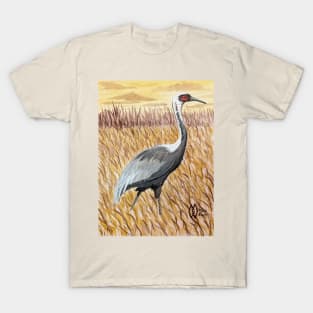 White-naped crane in the marsh at sunrise T-Shirt